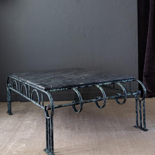 French Art Deco Revival Green Marble and Faux Verdigris Coffee Table For Sale - Image 15 of 18