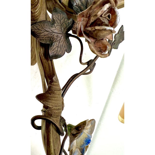 Brass and Tole Floral Wall Sconces, France, 1940s, Set of 2 For Sale - Image 18 of 18