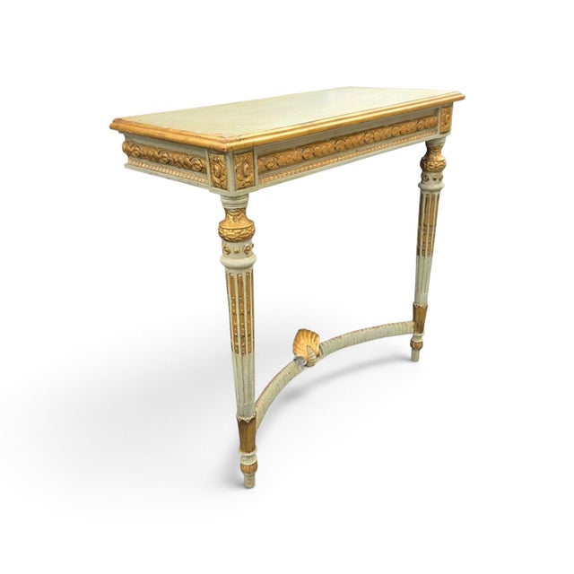 French Louis XVI Revival Painted & Parcel-Gilt Wall-Mounted Console With Disappearing Secret Drawer, Late 19th Century For Sale - Image 13 of 17
