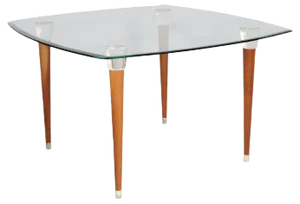 Mid-Century Modern Table with Murano Glass Top & Walnut Turned Legs and Heads