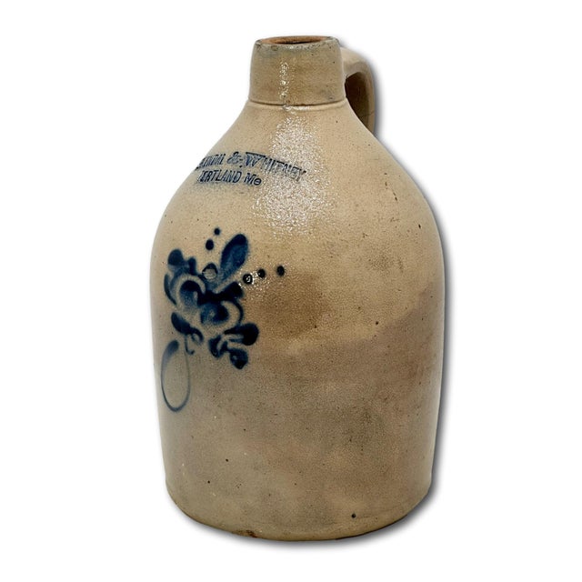 Late 19th Century Scarce Antique American Blue Decorated Stoneware 1 Gallon Jug From Historic Portland Maine Merchant Kendal & Whitney For Sale - Image 5 of 18