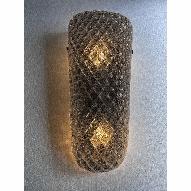 Contemporary modern bright gray "graniglian Mrano glass wall sconce-Set of Two- Rombus Transparent graniglia" texture give...