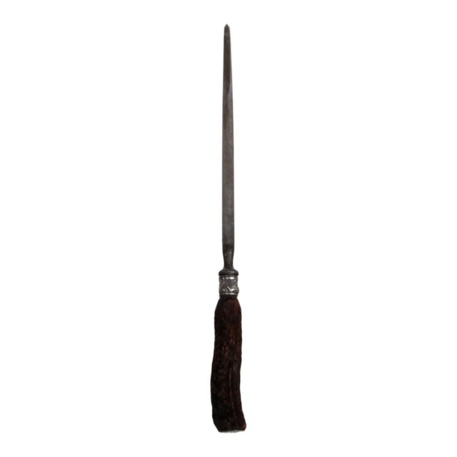 Knife Sharpening Rod Honing Steel With Stag Antler Handle Sterling Collar 5145b For Sale