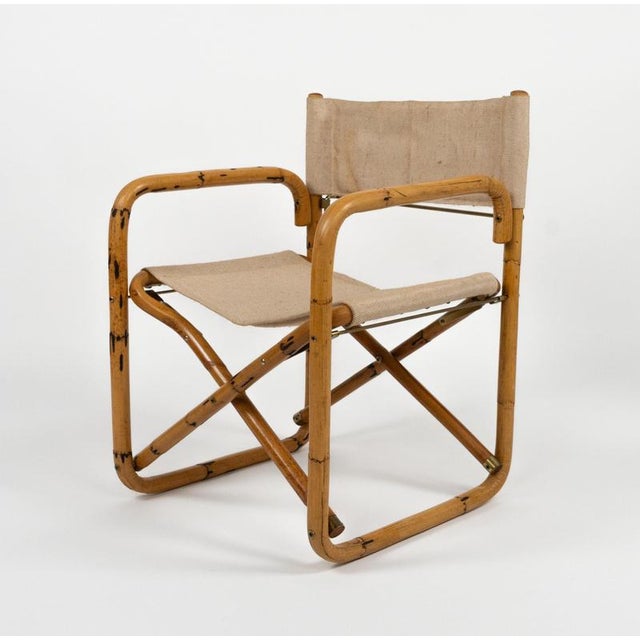 Mid-Century Modern Mid-Century Modern Folding Director Chair in Bamboo and Fabric, Italy, 1960s For Sale - Image 3 of 11