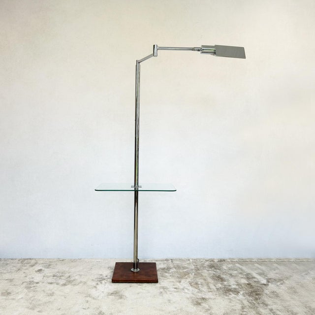Brown Chrome Floor Lamp with Glass Shelf from Koch & Lowy, 1970s For Sale - Image 8 of 8