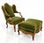 Baker Furniture French Provincial Louis XV-style wingback fauteuil and matching ottoman, dating to circa 1960s. The...