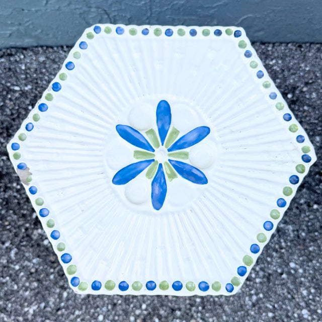 Coastal Vintage Hand Painted Ceramic Planter/Side Table For Sale - Image 3 of 7