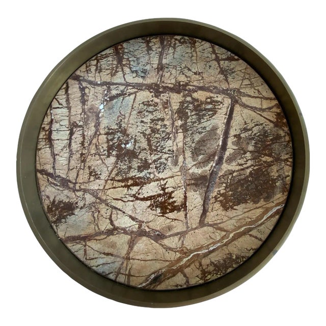 Brown Marble and Brass Serving Tray For Sale
