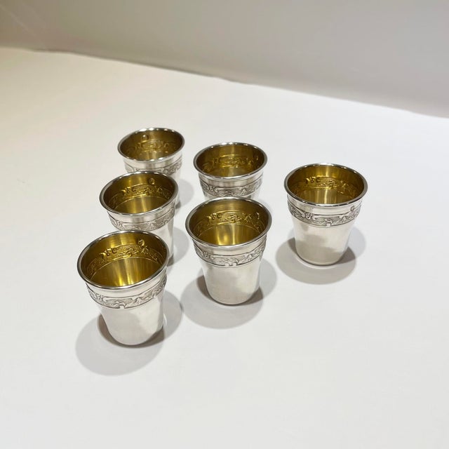 Early 20th Century French Sterling Silver and Vermeil Liqueur Cups- Set of 6 For Sale In Nashville - Image 6 of 11