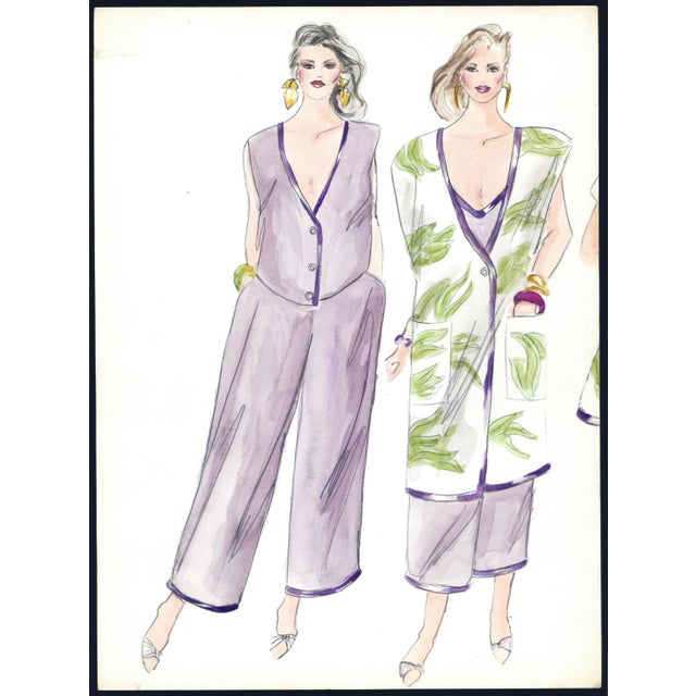 1980s Collection of 10 Original Gordon Henderson Fashion Drawings For Sale In New York - Image 6 of 11