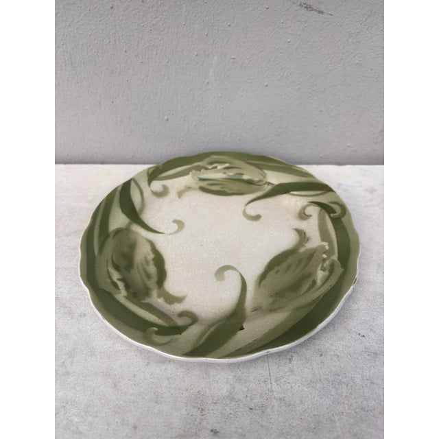 French Faience Green Tulip Plate Choisy Le Roi.