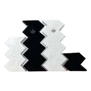 Postmodern Black and White Glass Candleholder by Halskov & Dalsgaard for Holmegaard, Set of 4 For Sale