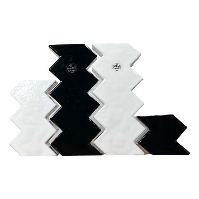 Postmodern Black and White Glass Candleholder by Halskov & Dalsgaard for Holmegaard, Set of 4 For Sale