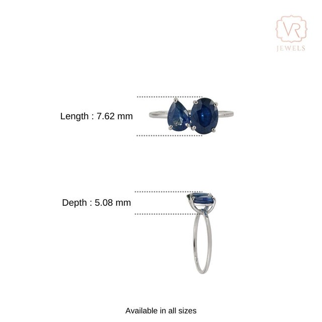 Contemporary 2.55ct Pear & Oval Blue Sapphire Toi Et Moi Ring Size 6 in 14k White Gold For Sale - Image 12 of 17