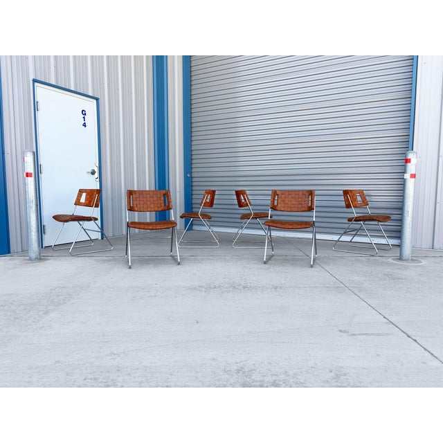 1970s 1970s Mid Century Chrome and Leather Dining Chairs by Chromecraft For Sale - Image 5 of 13