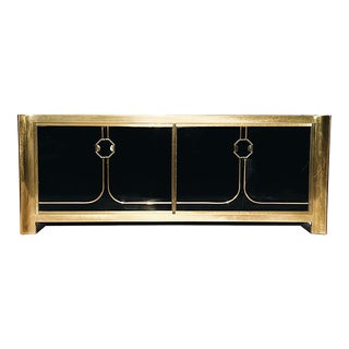 1970s Vintage Mastercraft Brass and Black Lacquer Credenza For Sale