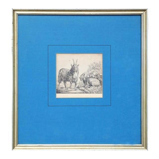 17th Century Realistic Goat Etching Print 17th Century For Sale
