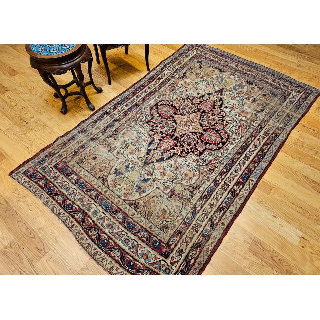 Textile 19th Century Kerman Lavar Rug, Hand-Knotted Wool, Floral Pattern, Ivory & Red, 5x8 For Sale - Image 7 of 18