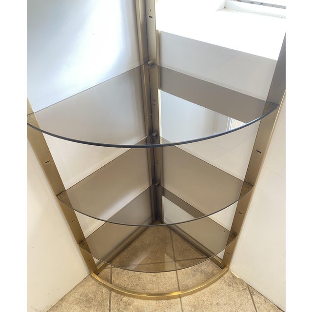Vintage Modular Wall-Mounted Corner Display Bookcase with Glass Shelves and Gilt Metal Shelves, 1970s For Sale - Image 4 of 18