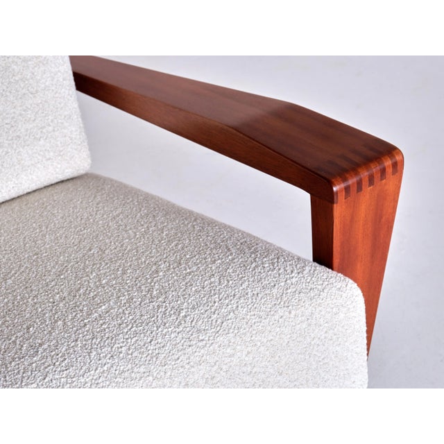 Wood Set of French Sapele Mahogany and Bouclé Armchairs by André Sornay, 1950s For Sale - Image 7 of 15