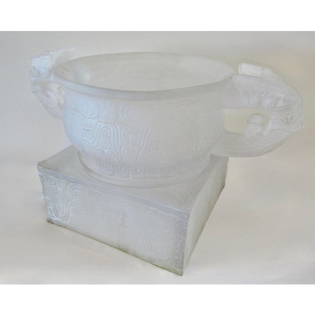 C.1930's French Rene' Lalique " Rare," Monumental Urn or Center Piece in an Ethnic Asian Motif Vessel/Urn With Chi Dragon Detailed Handles For Sale - Image 9 of 18