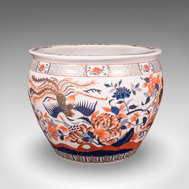 Art Deco Vintage Fish Bowl Jardiniere Pot, Oriental Ceramic, Decorative Planter, Art Deco For Sale - Image 3 of 12