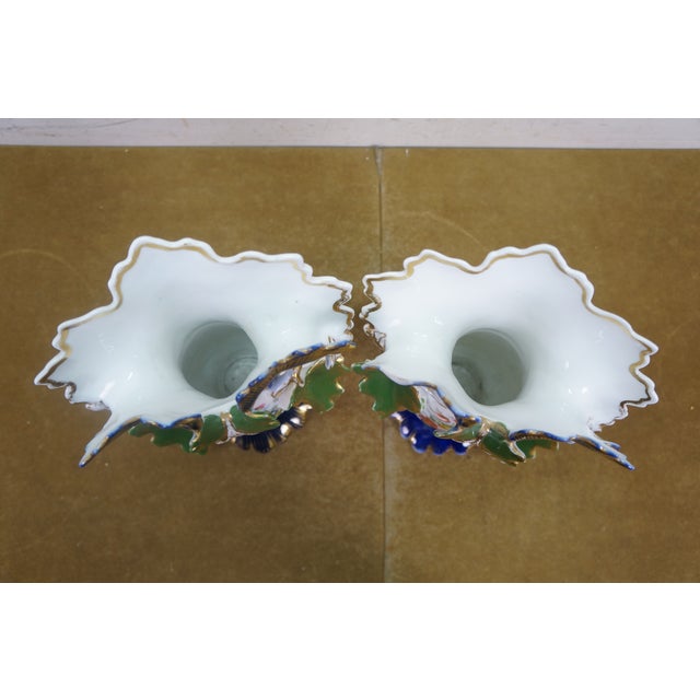Pair Antique Old Paris Hand Painted Cobalt Blue Gilt Gold Floral Porcelain Vases For Sale - Image 13 of 18