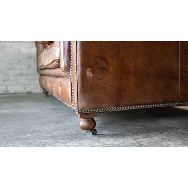 Restoration Hardware Distressed Cigar Leather Kensington Luxe Sofa For Sale - Image 15 of 17