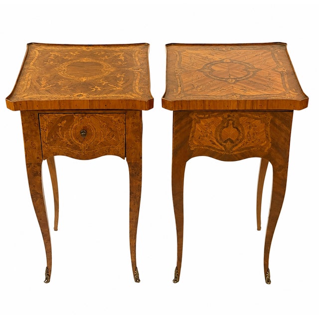 Brown Rare French Marquetry Writing Tables With Leather Pull Out Slides - A Pair For Sale - Image 8 of 8