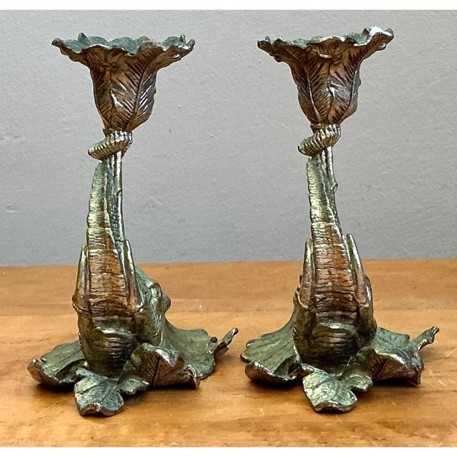 Vintage Brass Elephant Candlesticks - Pair For Sale - Image 4 of 12