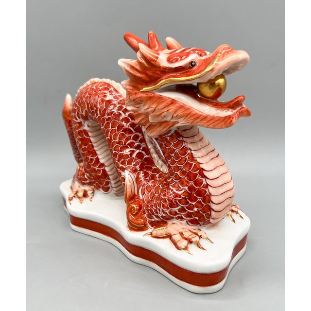 Ceramic Vintage Hand-Painted Chinese Porcelain Dragon Sculpture With Flaming Pearl – Gumps San Francisco Style – Chinoiserie / Hollywood Regency For Sale - Image 7 of 14