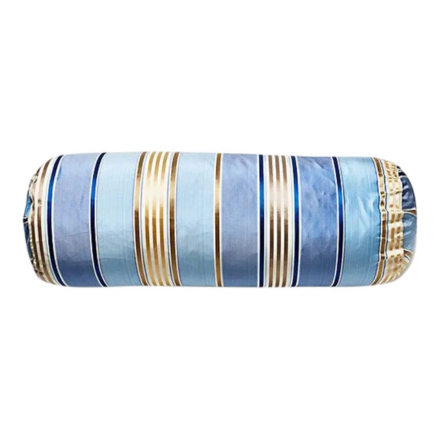 The House of Scalamandré Charlotte Stripe Bolster, Marine For Sale