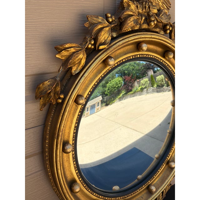 Antique 19th Century American Federal Giltwood Eagle Bullseye Convex Mirror For Sale - Image 9 of 11