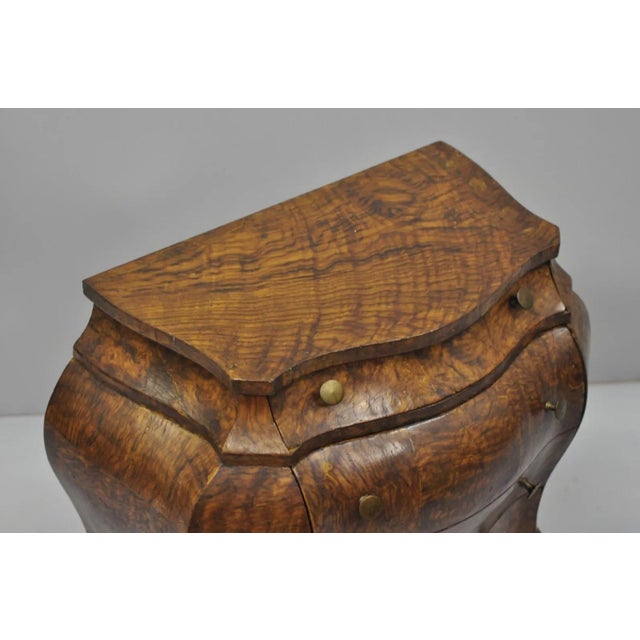 Small Italian Jewelry Chest Burl Olive Wood French Louis XV Style Bombe Commode For Sale - Image 4 of 10