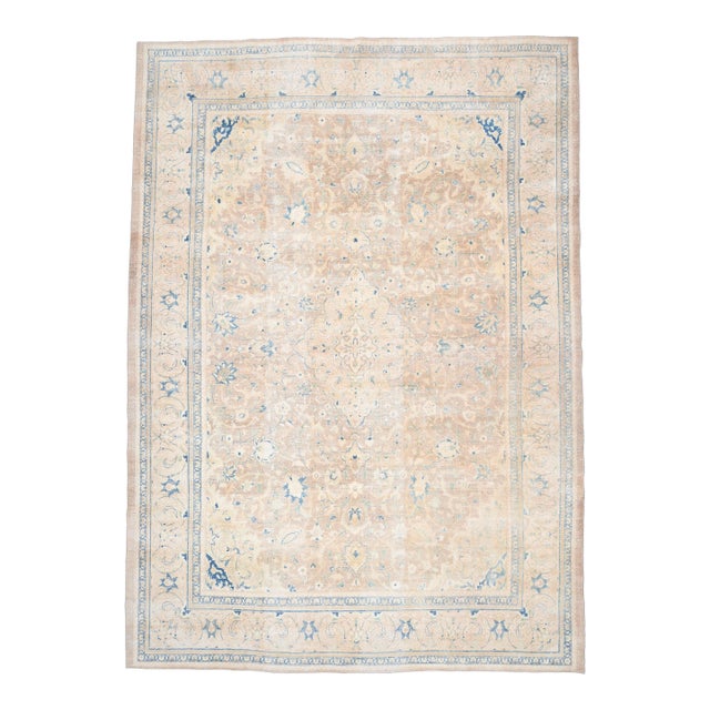 1970s Vintage Persian Handmade Wool Cotton Yellow Area Rug For Sale