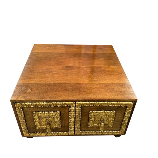 Mid-Century Spanish Revival Low Storage Cabinet With Gold Gilt Accents For Sale - Image 9 of 9
