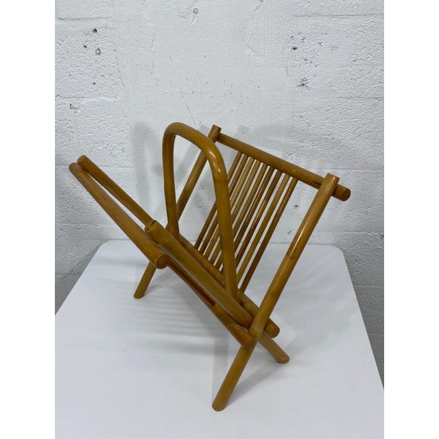 Wood Mid-Century Vintage Handmade Folding Bamboo Magazine Rack For Sale - Image 7 of 11