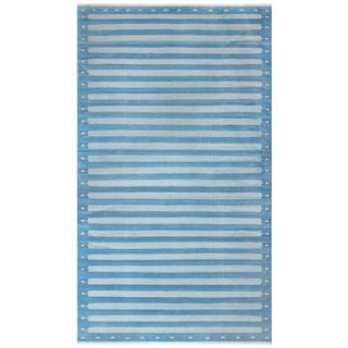 Doris Leslie Blau Vintage Indian Dhurrie Striped Blue Rug For Sale