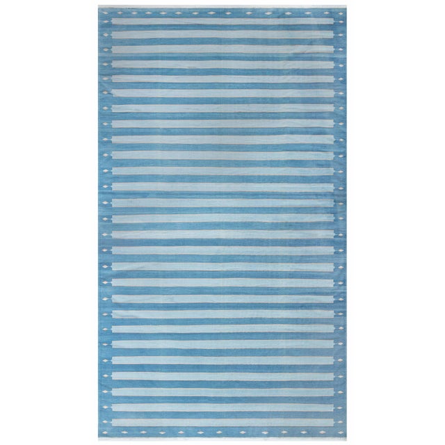 Doris Leslie Blau Vintage Indian Dhurrie Striped Blue Rug For Sale