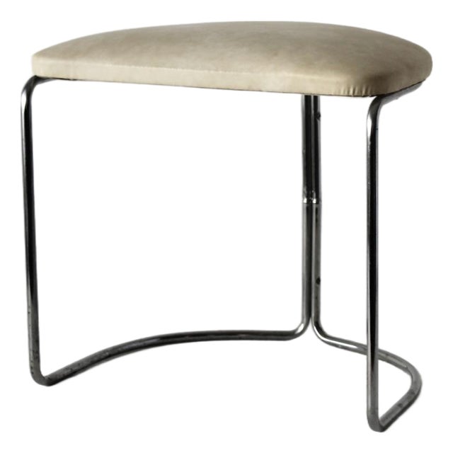 1960s Gian Franco Legler Style Bauhaus Chromed Tubular Vinyl Seat Cantilevered Stool For Sale