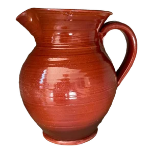 Vintage Hand Thrown Pitcher in Brown-Red Glaze, Signed