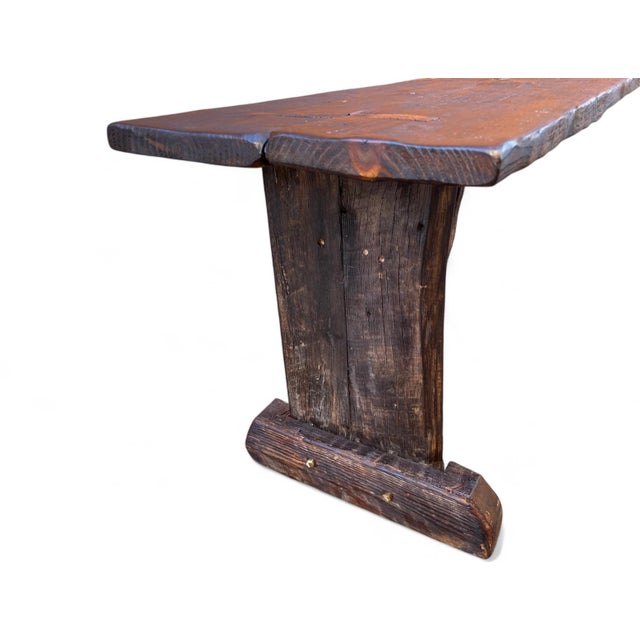 Coffee 120" Archaic’s Made-to-Order Farmhouse Bench of Espresso Finished Reclaimed Barnwood For Sale - Image 8 of 10