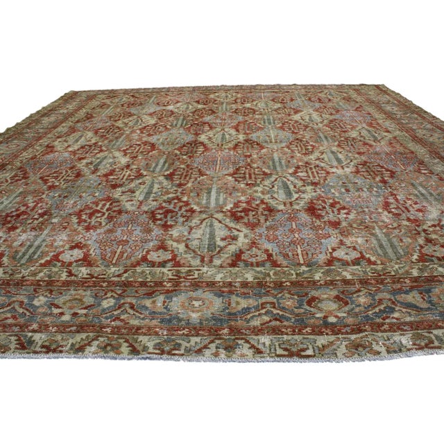 Rustic Antique Persian Bakhtiari Rug, 12'02 X 14'04 For Sale - Image 3 of 6