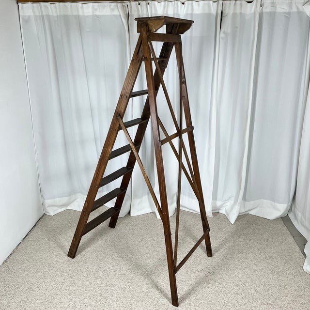 Mid-Century Modern Large Wooden Painters Stepladder, 1940s For Sale - Image 3 of 13