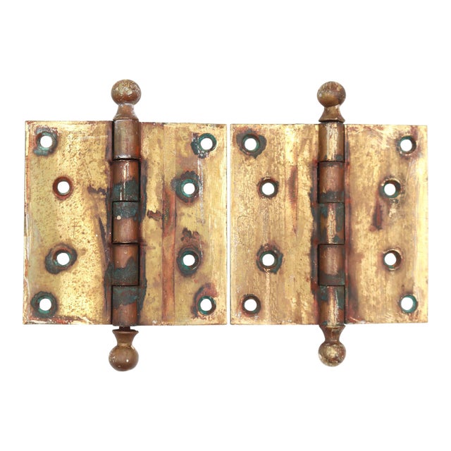 Pair of Vintage 4.5 X 4.5 In. Reading Brass Door Hinges For Sale
