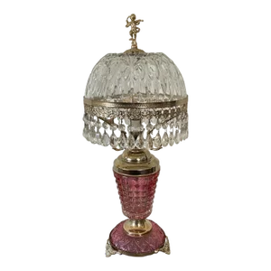 Italian Mid-Century Mauve Rose and White Cut Crystal and Brass Table Lamp