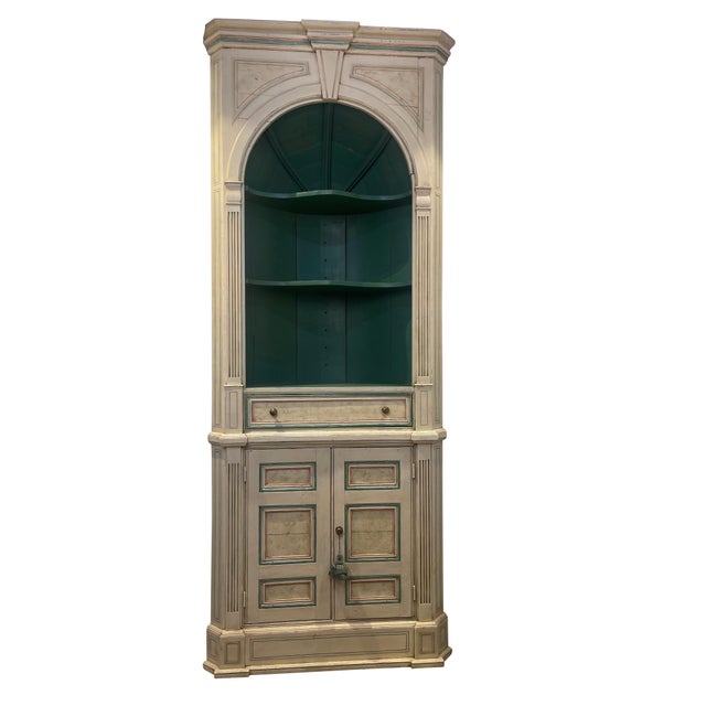 Mid 20th Century Corner Cupboard with Domed Interior Painted and Faux Marbleized Ivory and Green For Sale - Image 17 of 18