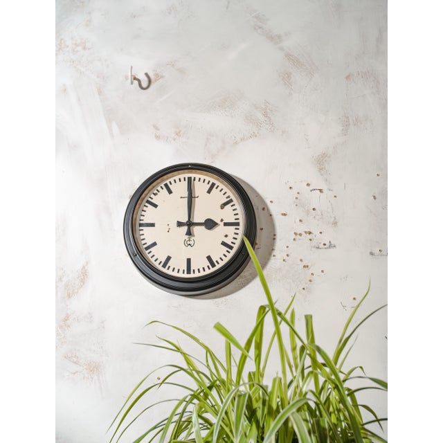 Metal Black Industrial Factory Wall Clock by Carl Theodor Wagner, Germany For Sale - Image 7 of 14