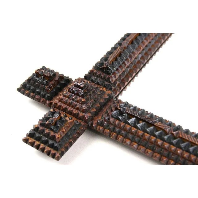 Tramp Art Rustic Handcarved Wall Mirror, Austria, 1880s For Sale - Image 16 of 18