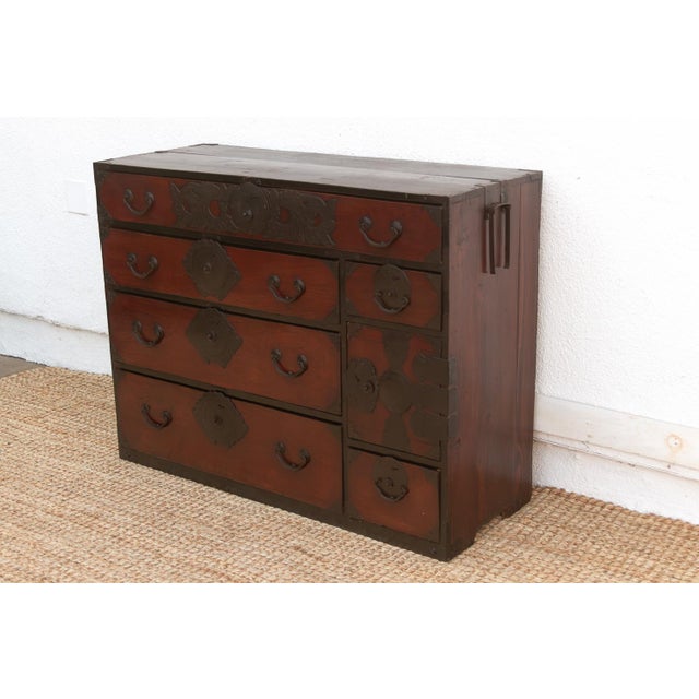 Wood Antique Japanese Metal-Bound Tansu Dresser For Sale - Image 7 of 9
